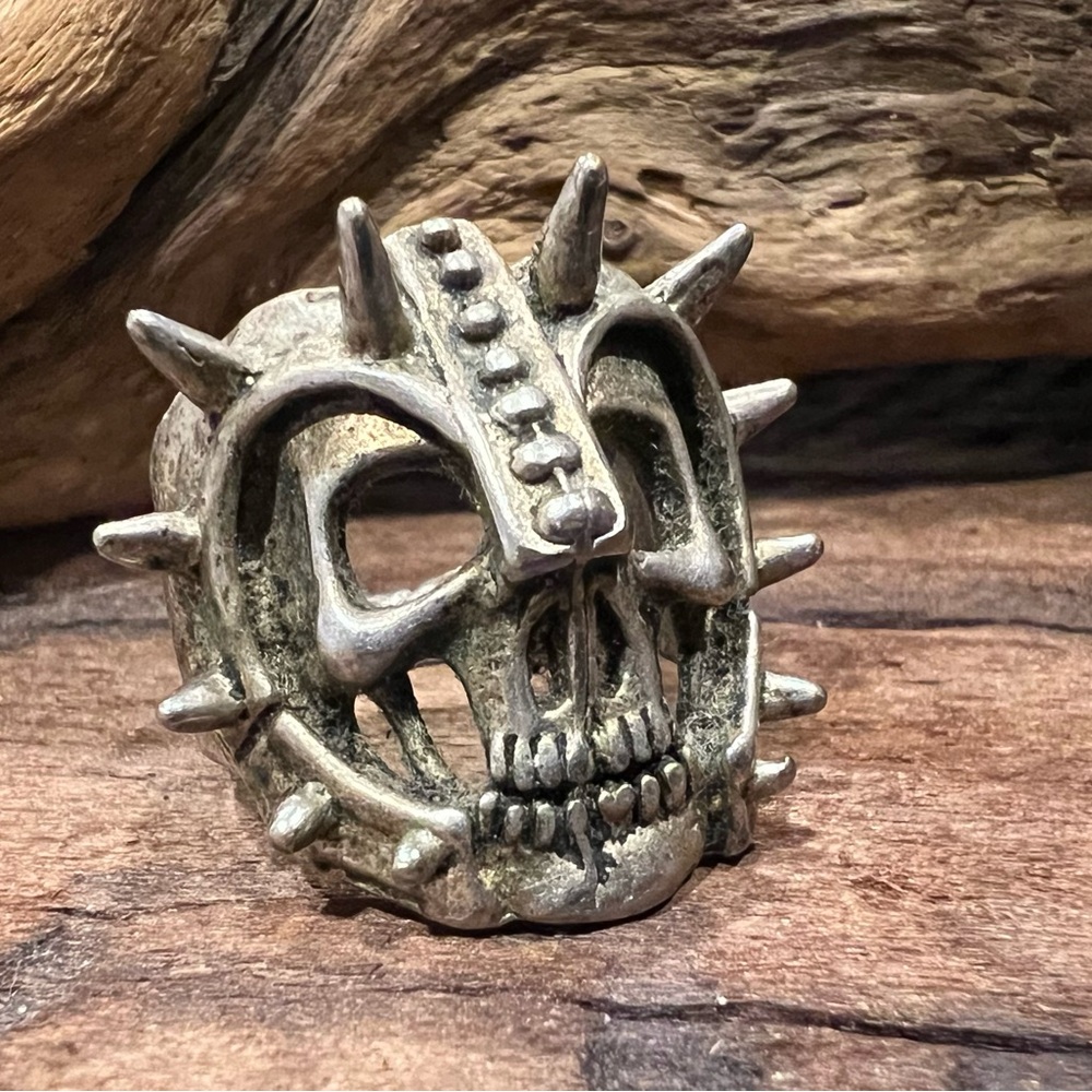 🔥Host Pick Gordon & Smith 1985 Skull Ring Silver Tone Old Spikes Biker Punk